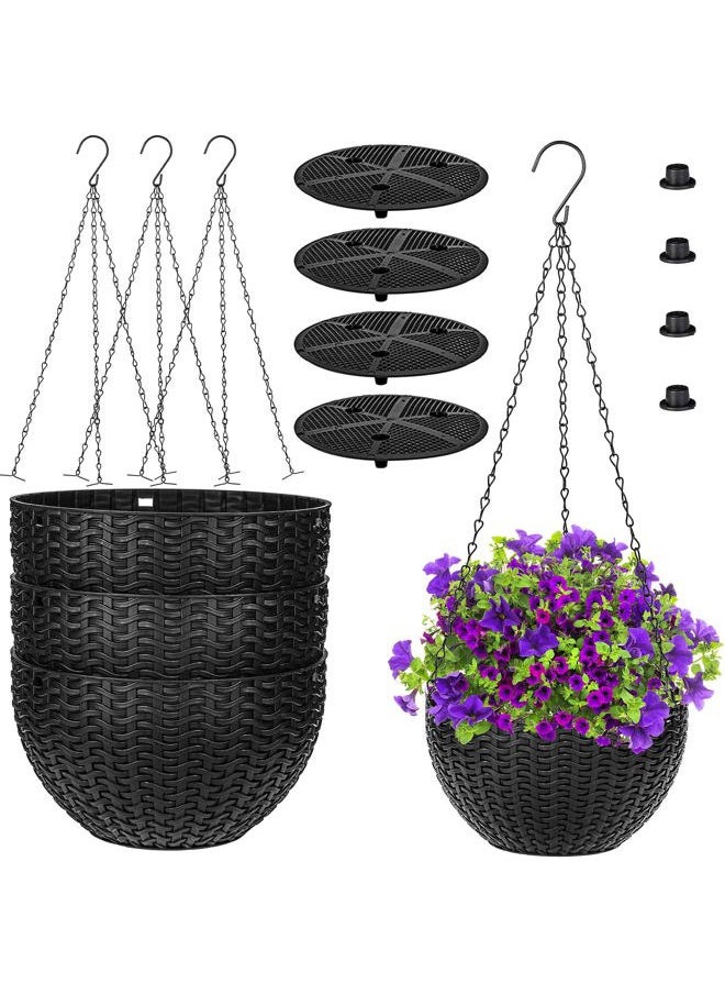 Foraineam - 4 Pack Black Hanging Planters, 8.2 inch Hanging Flower Basket Planter Pots, Garden Plant Pot Container, Balcony Patio Hanging Basket Planters with Drainage Hole for Indoor and Outdoor Use - Image 1