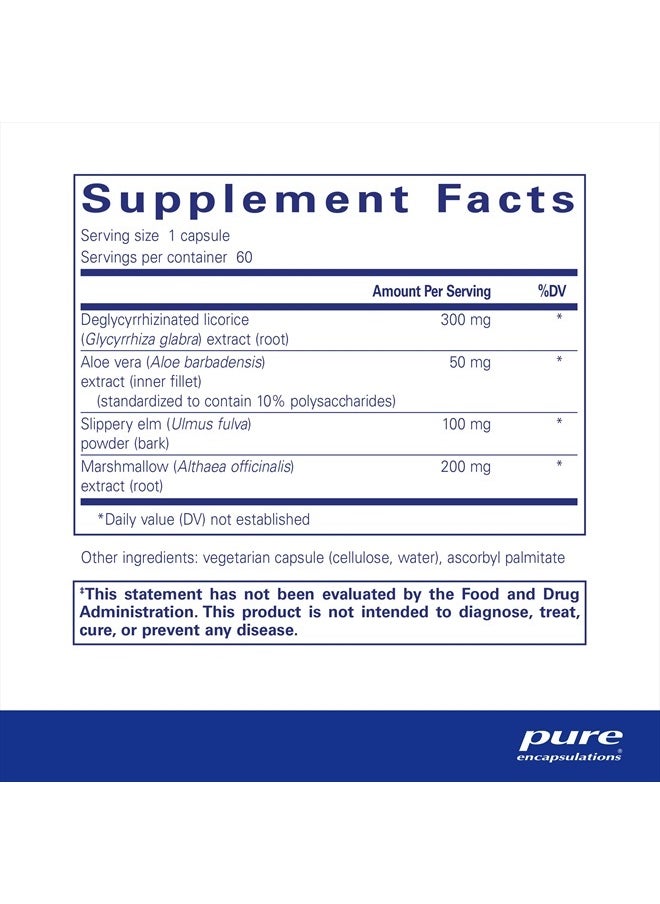 Pure Encapsulations - DGL Plus - Gut Health Supplements for Men & Women - with Marshmallow Root, Aloe Vera Extract & Slippery Elm Bark - Non-GMO & Vegan - 60 Capsules - Image 1