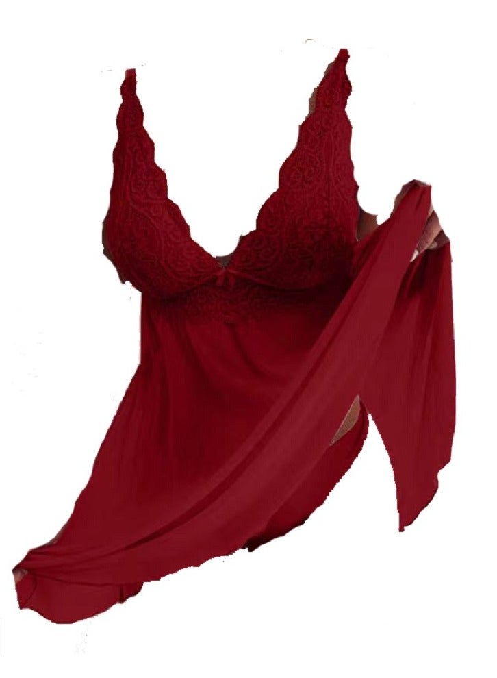 Women  Spaghetti Strap V Neck Floral Lace Cami Night Dress  - Image 4
