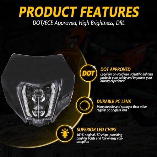 RAMJET4X4 LED Motorcycle Headlight Dirt Bike DRL Headlamp with Bezel Compatible With Motocross Pit Bike Enduro ATV Supermoto 150 250 350 450 500 SX XCW EXC SXF XC SMC R 690 - Image 2