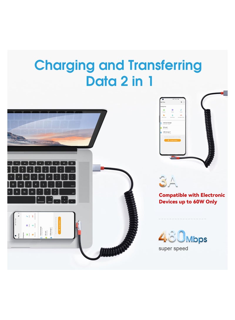 SYOSI Coiled USB C Charging Cable, 90 Degree USB C Cable USB 2.0 to Type C Right Angle Max 6ft USB C Cable USB 2.0 to Type C Sync Cable Coiled for S21/S20/S10/S9,P40/P30/P20/Mate30, Pixel 5/4/3 - Image 3