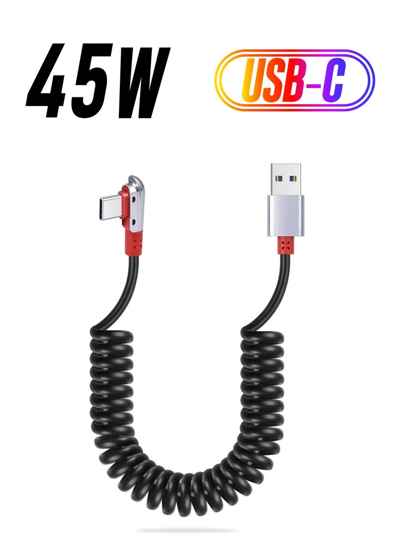 SYOSI Coiled USB C Charging Cable, 90 Degree USB C Cable USB 2.0 to Type C Right Angle Max 6ft USB C Cable USB 2.0 to Type C Sync Cable Coiled for S21/S20/S10/S9,P40/P30/P20/Mate30, Pixel 5/4/3 - Image 1