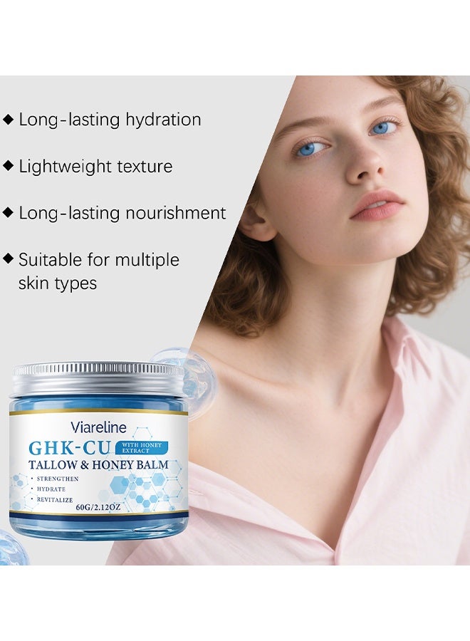 Viareline Copper Peptides GHK-Cu Beef Tallow & Honey Balm For Skin: Blue Balm With Methylene Blue, Manuka Honey & Vitamin E, Natural Face And Body Moisturizer For Mature, Dry & Sensitive Skin, 60g - Image 4