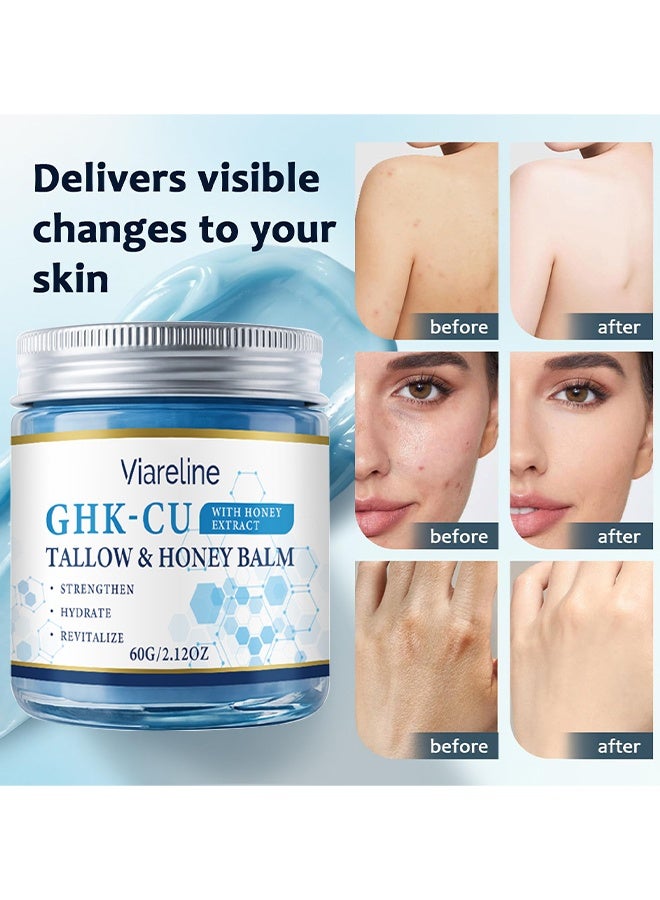 Viareline Copper Peptides GHK-Cu Beef Tallow & Honey Balm For Skin: Blue Balm With Methylene Blue, Manuka Honey & Vitamin E, Natural Face And Body Moisturizer For Mature, Dry & Sensitive Skin, 60g - Image 2