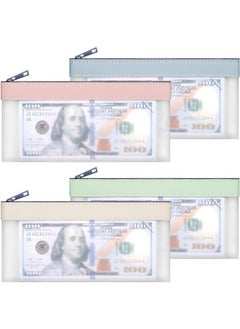 VOCHIC 4 Pieces Money Bags With Zipper Cash Envelopes7.6 X 3.7 Inch Money Pouch Clear Bank Deposit Bags Bank Bag Cash Bag Coin Bag For Collectors Multipurpose Check Wallet With 4 Colors  - Image 1