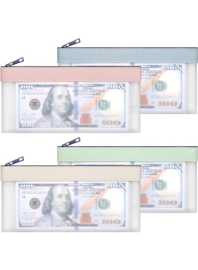 VOCHIC 4 Pieces Money Bags With Zipper Cash Envelopes7.6 X 3.7 Inch Money Pouch Clear Bank Deposit Bags Bank Bag Cash Bag Coin Bag For Collectors Multipurpose Check Wallet With 4 Colors - Image 1