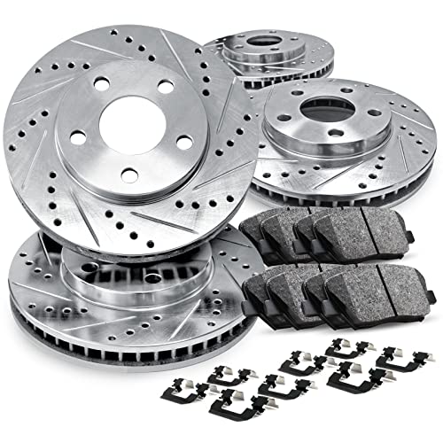 R1 Concepts Front and Rear Brakes and Rotors| Drilled Slotted Brake Rotors| Front and Rear Ceramic Brake Pads and Rotors Kit| Automotive Replacement Brake Kits - Image 1