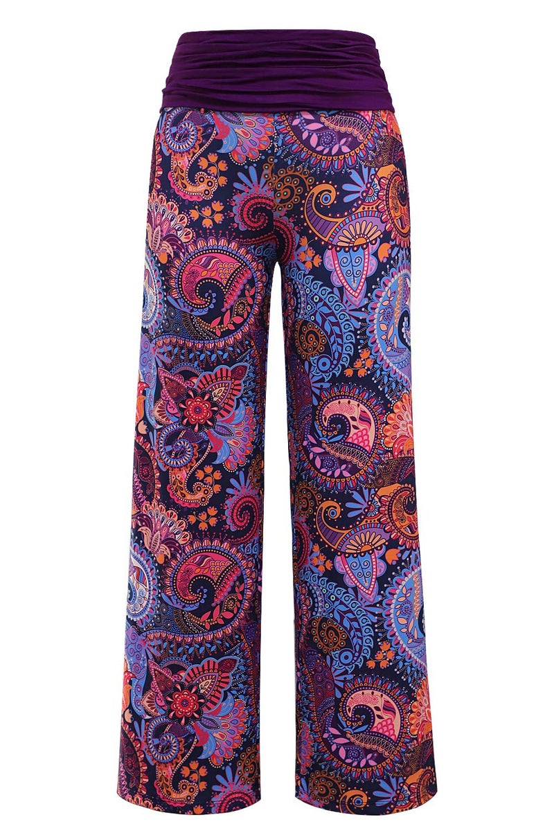 Gracyoga Women's Comfy Pajama Pants Wide Leg Lounge Palazzo Yoga Pants Stretch Casual Floral Print Fold Waist Pants - Image 5
