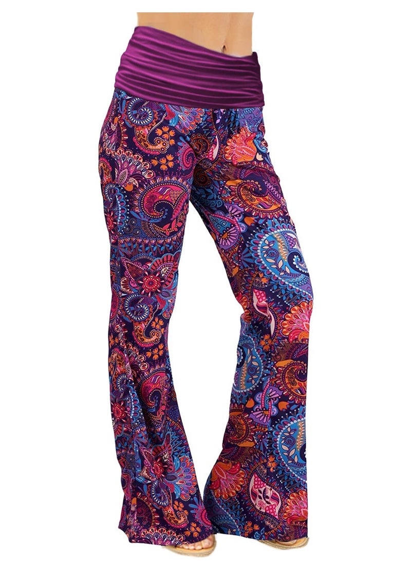 Gracyoga Women's Comfy Pajama Pants Wide Leg Lounge Palazzo Yoga Pants Stretch Casual Floral Print Fold Waist Pants - Image 1