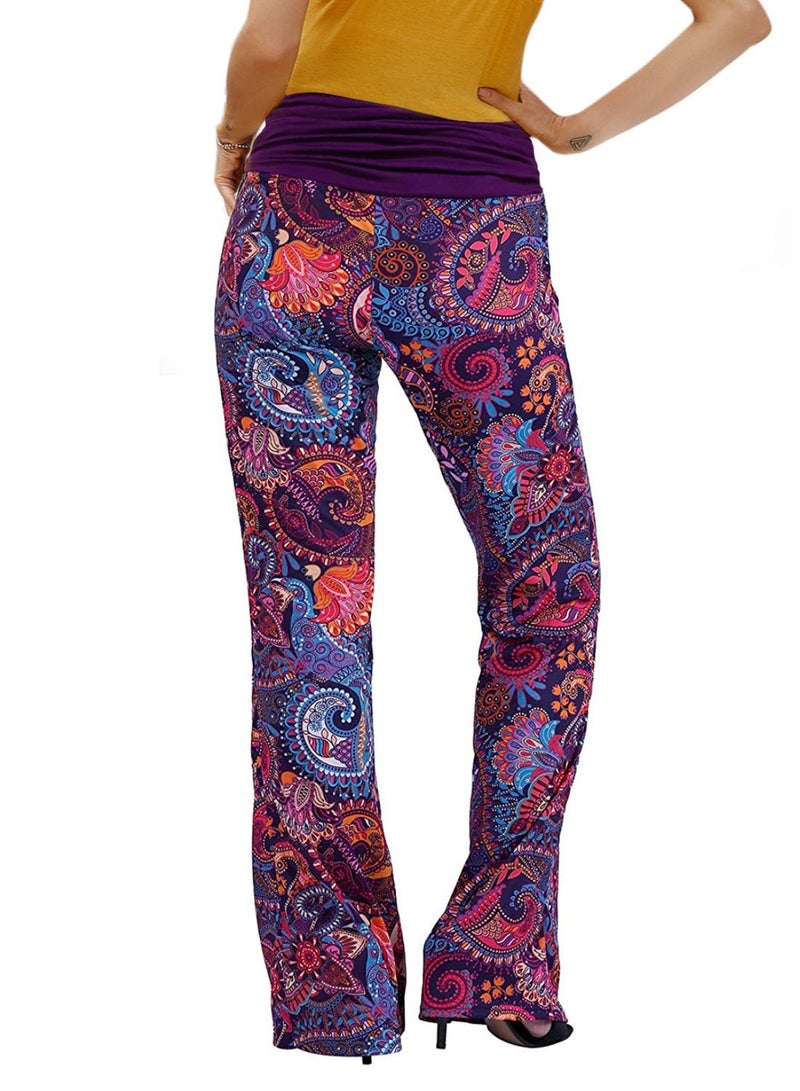 Gracyoga Women's Comfy Pajama Pants Wide Leg Lounge Palazzo Yoga Pants Stretch Casual Floral Print Fold Waist Pants - Image 4