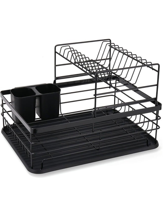 فلاي رود حامل تجفيف الأطباق الأسود فوق الحوض 2 طبقة منظم سعة كبيرة للمطبخ مع حامل أواني حامل حامل مضاد للبكتيريا - Image 5