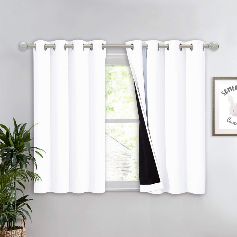 NICETOWN NICETOWN White 100 Blackout Curtain 45 inches Long 2 Thick Layers Completely Blackout Window Treatment Thermal Insulated Lined Drape for Small Window 1 Panel 52 inches Width Each Panel 