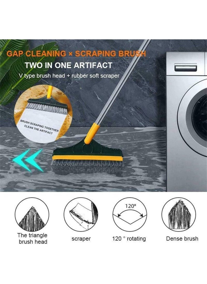Arabest - Long Handle Cleaning Brush, 2 in 1 Floor Scrub Brush Stiff Brush Scrubber with Scraper, Shower Scrubber Kit with 100cm Retractable Handle for Bathroom, Tub and Tile - Image 1