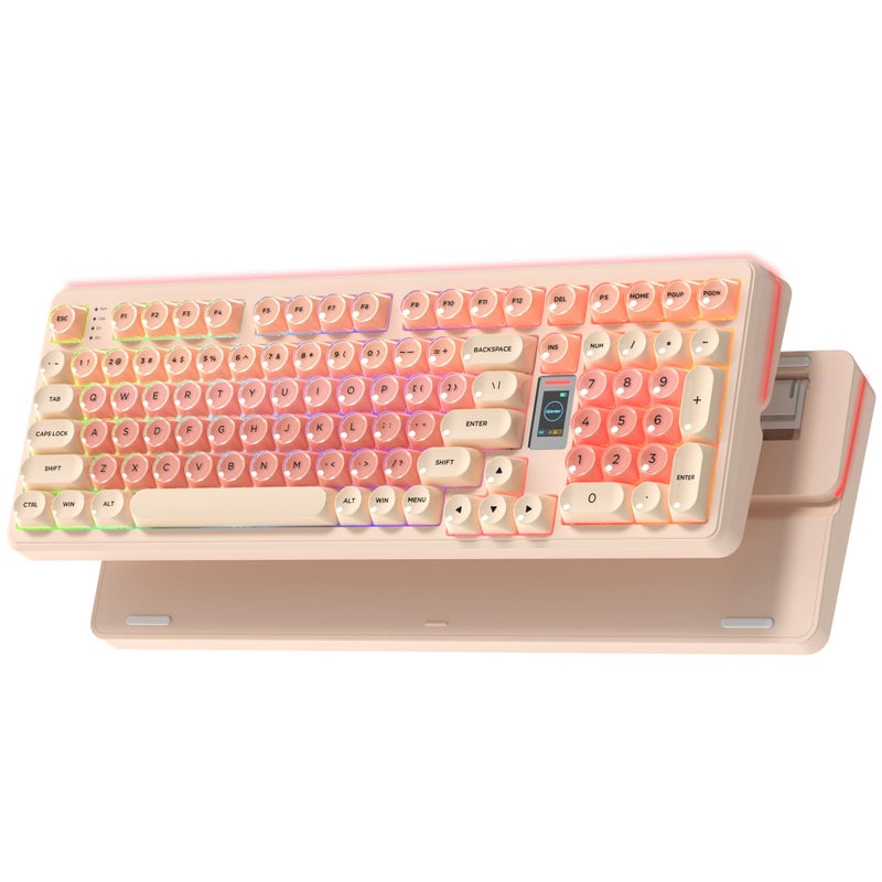 Keymatic Foundation Mechanical Keyboard,98% Pink Creamy Keyboard Gaming Keyboard,3 Mode with Multimedia Screen,RGB Backlit,Jelly MOA Profile keycaps for Win/Mac,Pink - Image 1