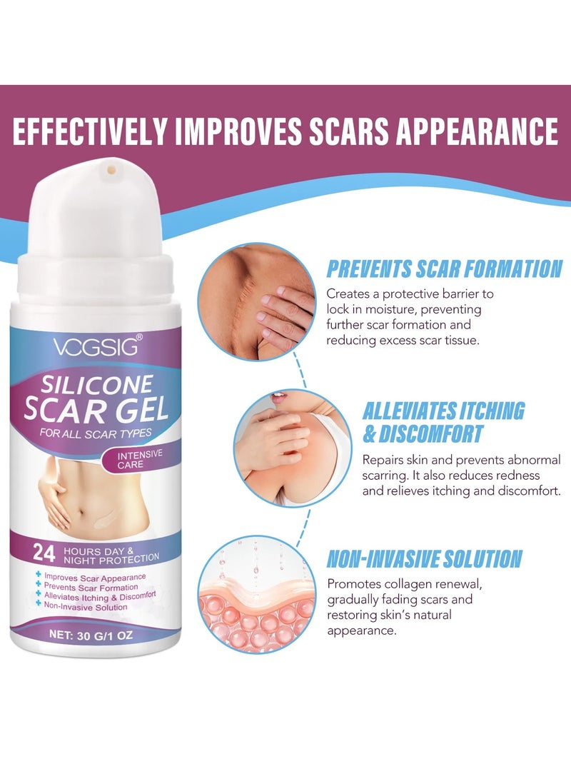 VOGSIG Silicone Scar Gel for Damaged Skin Dead Skin Elimination Surgery Scar Burns Acne Scars and Pregnancy Lines Deeply Moisturize Hydrates Smooths New and Old Scars Scar Removal Cream Gel 30g - Image 2