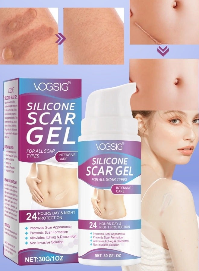 VOGSIG Silicone Scar Gel for Damaged Skin Dead Skin Elimination Surgery Scar Burns Acne Scars and Pregnancy Lines Deeply Moisturize Hydrates Smooths New and Old Scars Scar Removal Cream Gel 30g - Image 1