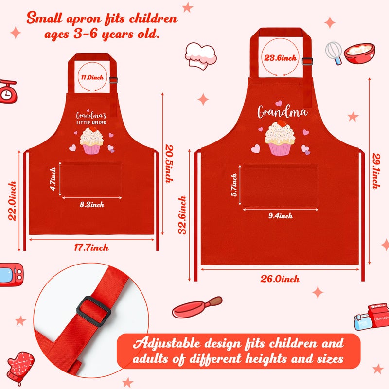 R HORSE 2Pcs Adults Kids Matching Apron Set Grandma and Me Adjustable Kitchen Apron with 2 Pockets Matching Gift for Grandma and Granddaughter Cooking Baking Painting Training Back to School Gifts - Image 2