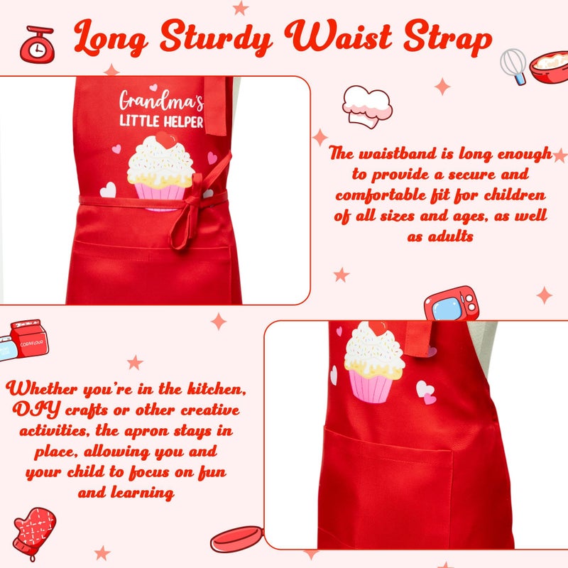 R HORSE 2Pcs Adults Kids Matching Apron Set Grandma and Me Adjustable Kitchen Apron with 2 Pockets Matching Gift for Grandma and Granddaughter Cooking Baking Painting Training Back to School Gifts - Image 4