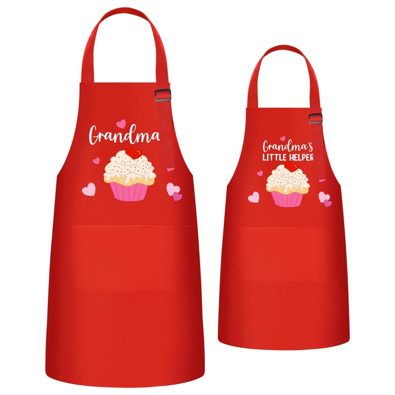 R HORSE 2Pcs Adults Kids Matching Apron Set Grandma and Me Adjustable Kitchen Apron with 2 Pockets Matching Gift for Grandma and Granddaughter Cooking Baking Painting Training Back to School Gifts - Image 1