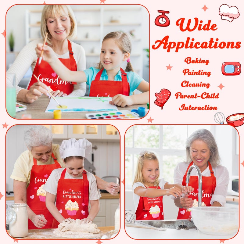 R HORSE 2Pcs Adults Kids Matching Apron Set Grandma and Me Adjustable Kitchen Apron with 2 Pockets Matching Gift for Grandma and Granddaughter Cooking Baking Painting Training Back to School Gifts - Image 5