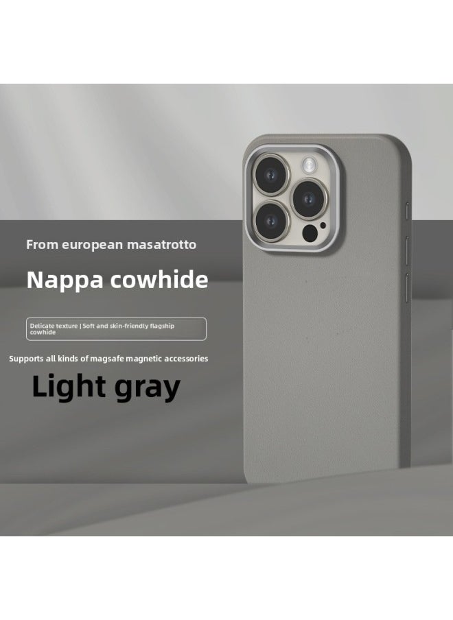 Generic - All-inclusive Fine Leather Case MagSafe Magnetic Application IPhone14pro Max Apple 15 Phone Case 13 Solid Color-Color:XYM Fine Leather Light Gray-Applicable Model:15plus (without Packaging) - Image 1