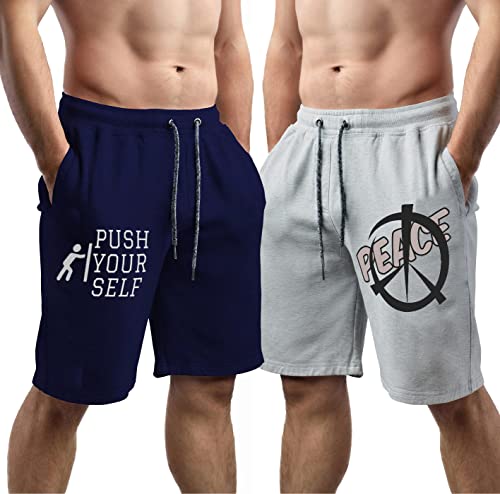 hotfits Men Blue & Grey Cotton Regular Shorts for All Season- Running, Gym, Workout, Yoga Shorts - Pack of 2 - M - Image 4