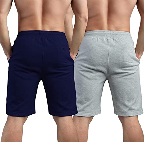 hotfits Men Blue & Grey Cotton Regular Shorts for All Season- Running, Gym, Workout, Yoga Shorts - Pack of 2 - M - Image 3