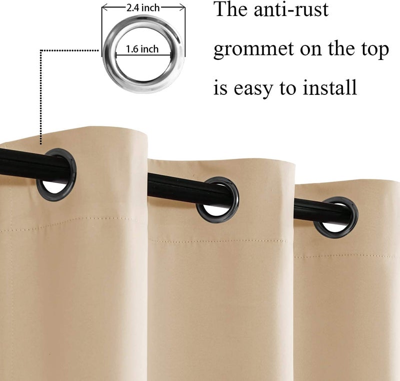 JIUZHEN Beige Blackout Curtains with Tiebacks - Thermal Insulated  Light Blocking and Noise Reducing Grommet Curtains for Bedroom and Living Room  Set of 2 Window Curtain Panels  70 x 84 Inch Length - Image 2