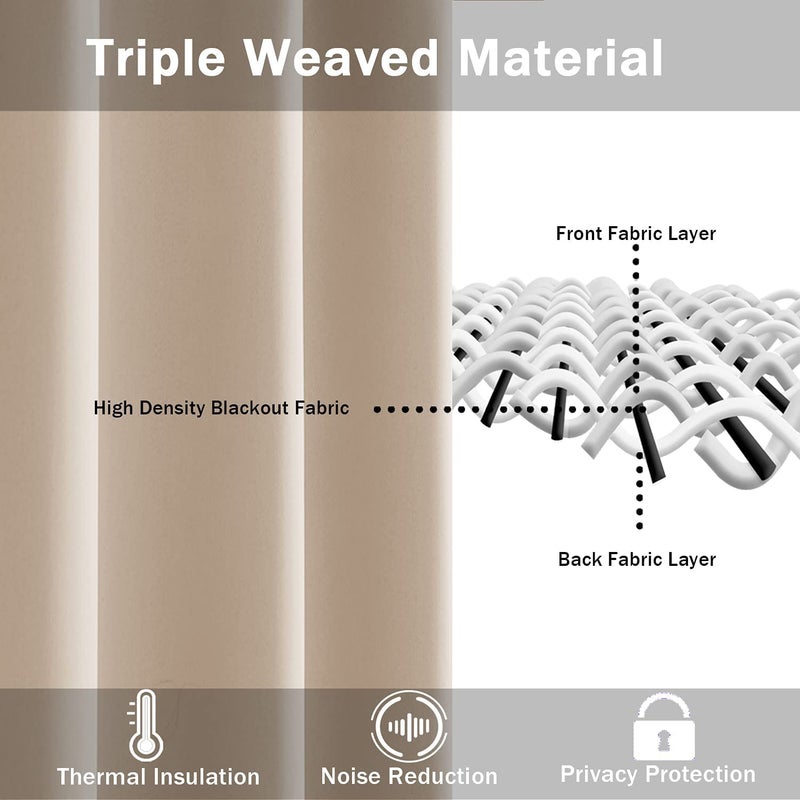 JIUZHEN Beige Blackout Curtains with Tiebacks - Thermal Insulated  Light Blocking and Noise Reducing Grommet Curtains for Bedroom and Living Room  Set of 2 Window Curtain Panels  70 x 84 Inch Length - Image 4