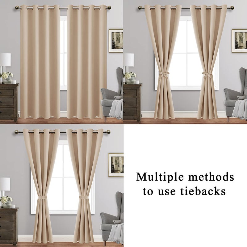 JIUZHEN Beige Blackout Curtains with Tiebacks - Thermal Insulated  Light Blocking and Noise Reducing Grommet Curtains for Bedroom and Living Room  Set of 2 Window Curtain Panels  70 x 84 Inch Length - Image 5