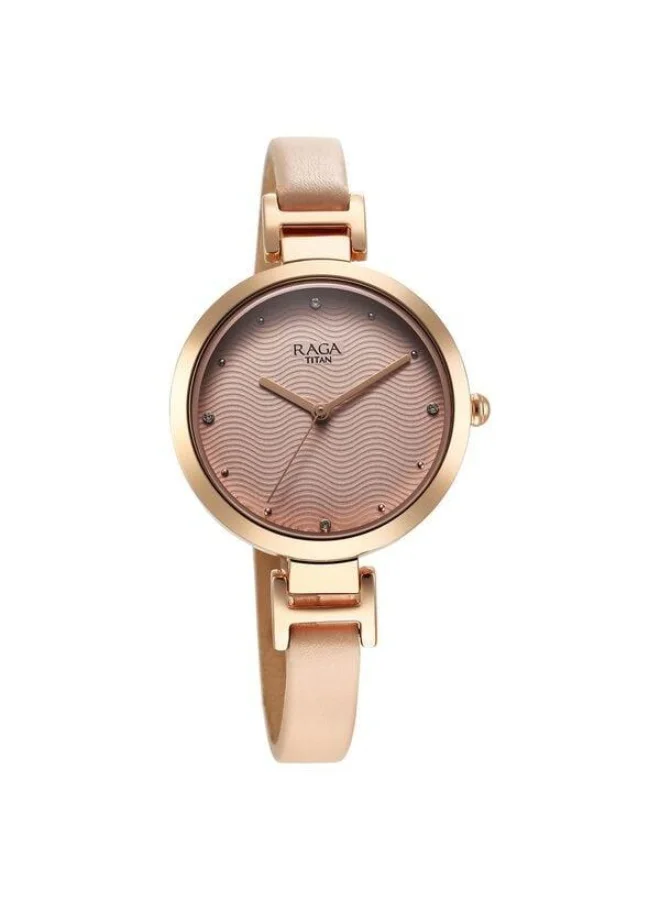 TITAN Raga Memoirs Quartz Analog Pink Dial Beige Leather Strap Watch for Women - 2752WL01