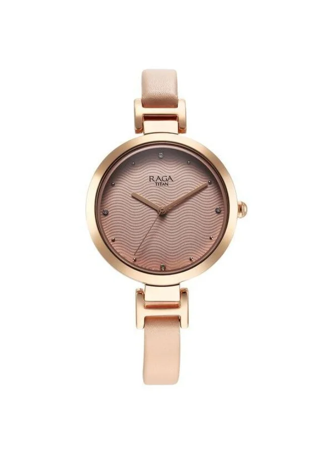 TITAN Raga Memoirs Quartz Analog Pink Dial Beige Leather Strap Watch for Women - 2752WL01