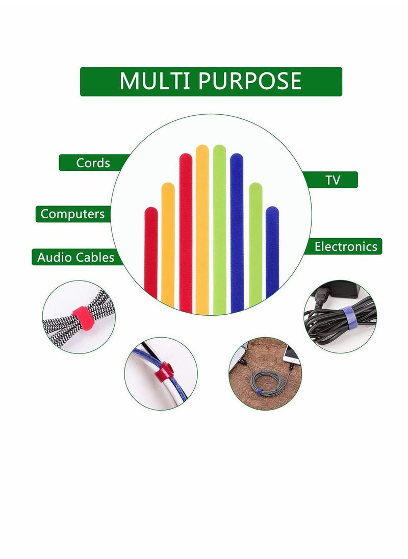 SYOSI - 80 PCs Reusable Fastening Cable Ties, Multi Purpose Hook Loop Cable Straps Wire Ties Management, Adjustable Multicoloured Cords Organizer for Computer, Laptop, TV, Electronics - Image 1