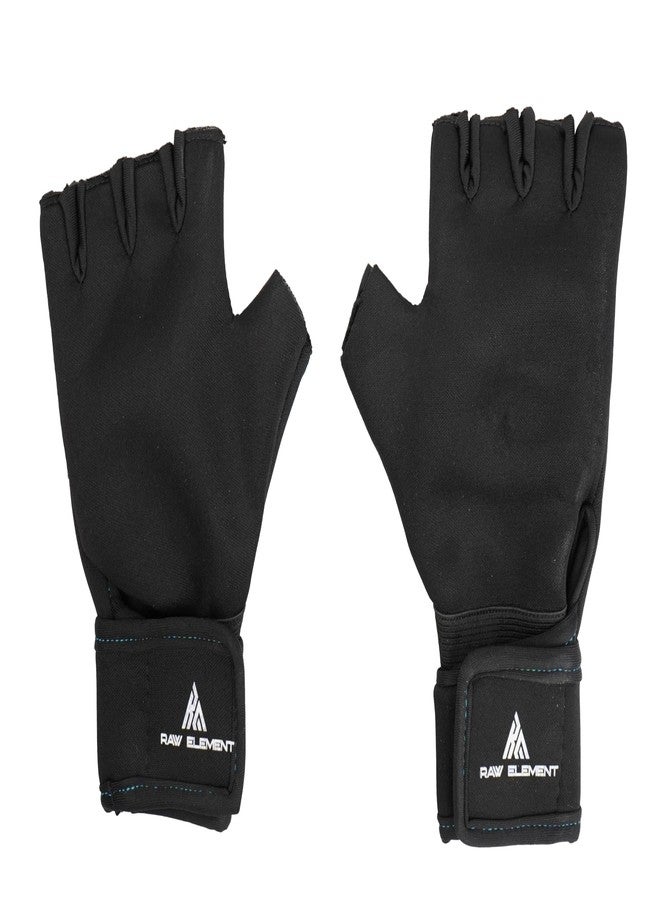 Raw Element Gym Gloves for Men & Women with Wrist Support - Half-Finger Workout Gloves for Weightlifting, Training, Cycling, Rowing - Padded Palm Protection & Breathable Suede Polyester Fabric (Black) - Image 1