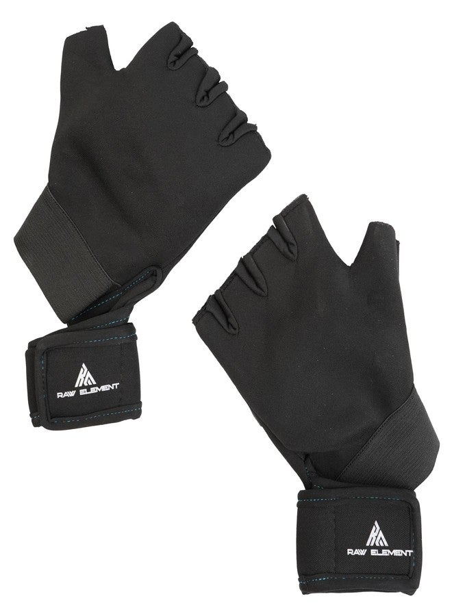 Raw Element Gym Gloves for Men & Women with Wrist Support - Half-Finger Workout Gloves for Weightlifting, Training, Cycling, Rowing - Padded Palm Protection & Breathable Suede Polyester Fabric (Black) - Image 5