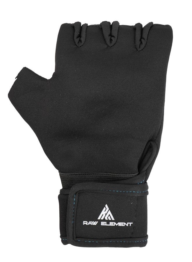 Raw Element Gym Gloves for Men & Women with Wrist Support - Half-Finger Workout Gloves for Weightlifting, Training, Cycling, Rowing - Padded Palm Protection & Breathable Suede Polyester Fabric (Black) - Image 3