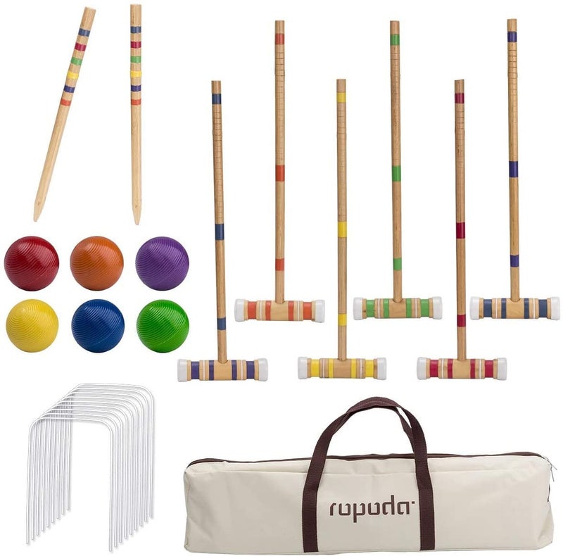 ropoda SixPlayer Croquet Set with Wooden Mallets Colored Balls Sturdy Carrying Bag for Adults Kids Perfect for LawnBackyardPark and More