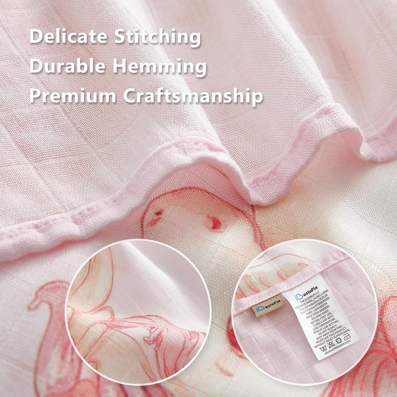 IBESTOPIA Muslin Baby Swaddle Blankets, 4-Pack 47x47 inches, Breathable 100% Rayon from Bamboo Receiving Blanket, Shower & Registry Gift (Blue Unicorn/Fairy/Bow Rose/Pink Unicorn) - Image 4