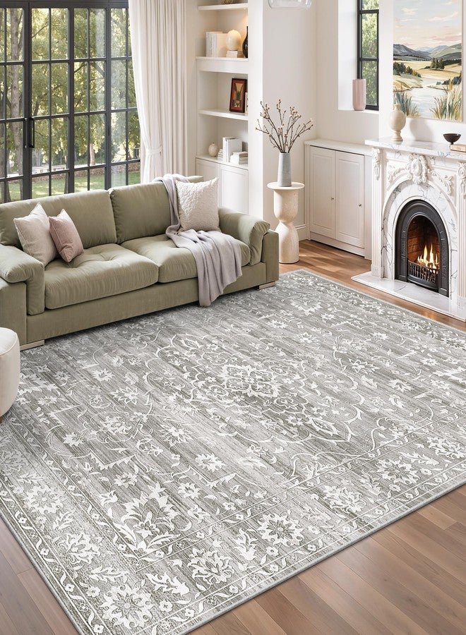 Soalmost 5x7 Area Rugs for Living Room, Washable Vintage Floral Non-Slip Low Pile Natural Rug Soft Throw Carpet for Dining Room Bedroom Home Office Nursery (Grey, 5'x7') - Image 2