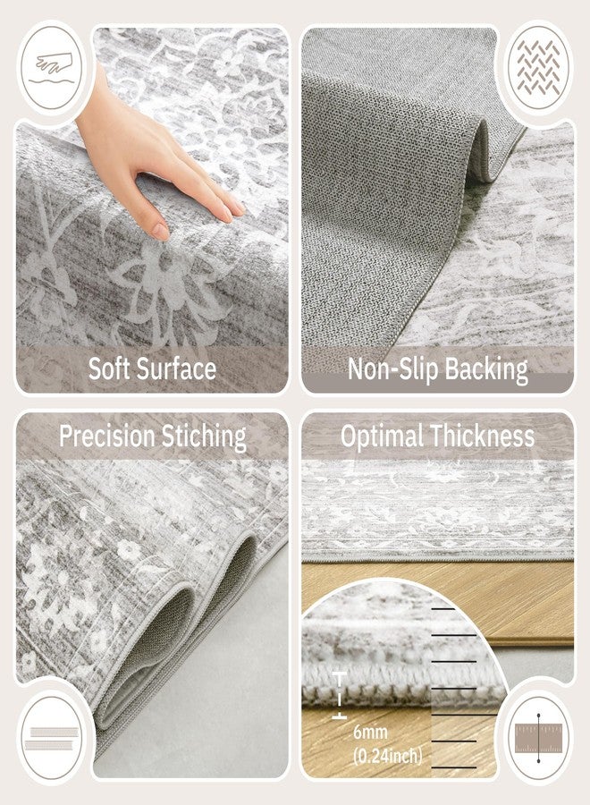 Soalmost 5x7 Area Rugs for Living Room, Washable Vintage Floral Non-Slip Low Pile Natural Rug Soft Throw Carpet for Dining Room Bedroom Home Office Nursery (Grey, 5'x7') - Image 4