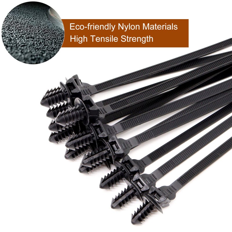 BENLIUDH Push Mount Zip Ties  8 Inch Cable Zip Tie Black Wire Tie With Push Pin Fir Tree Zip For Indoor And Outdoor (100 Pack) - Image 3