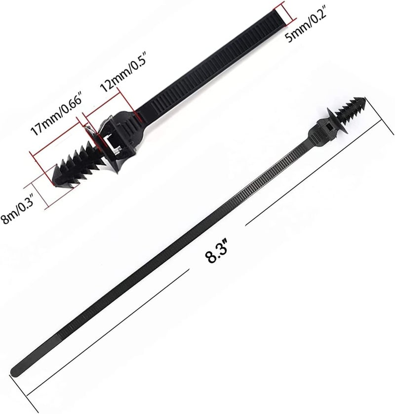 BENLIUDH Push Mount Zip Ties  8 Inch Cable Zip Tie Black Wire Tie With Push Pin Fir Tree Zip For Indoor And Outdoor (100 Pack) - Image 2