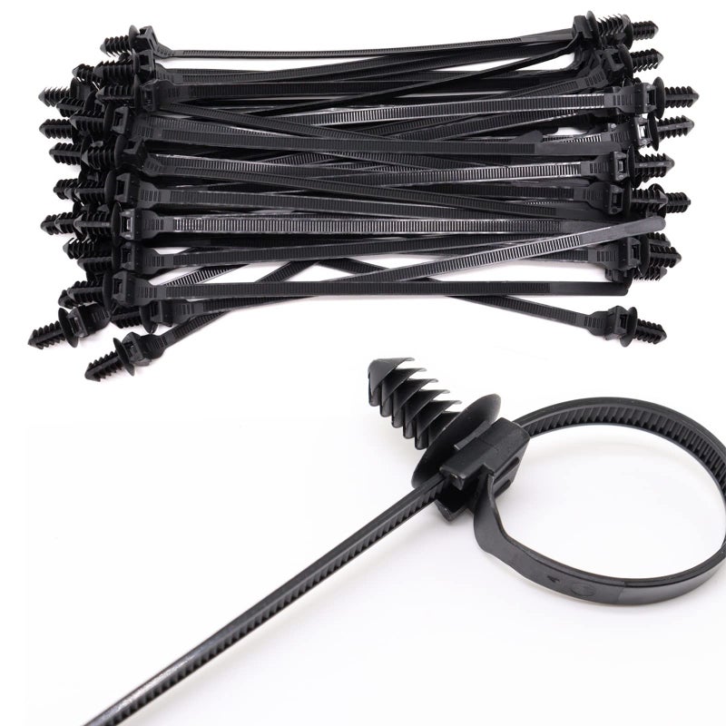 BENLIUDH Push Mount Zip Ties  8 Inch Cable Zip Tie Black Wire Tie With Push Pin Fir Tree Zip For Indoor And Outdoor (100 Pack) - Image 1