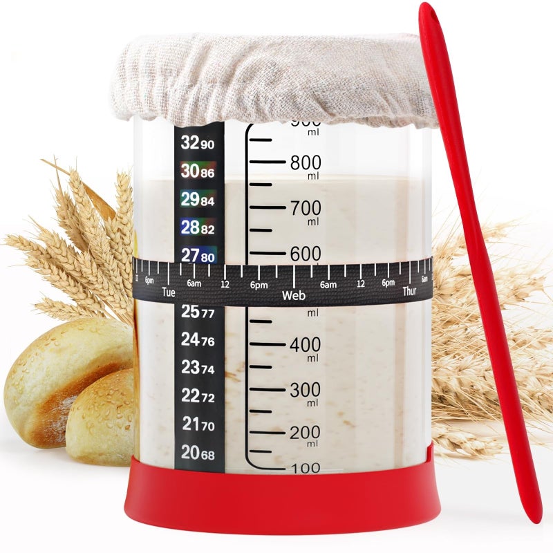 مجموعة تحضير خبز العجين المخمر - برطمان كبير الحجم سعة 34 أونصة لتحضير العجين المخمر، مجموعة مثالية لخبز العجين المخمر ومستلزمات خبز العجين المخمر (الحجم: B) - Image 1