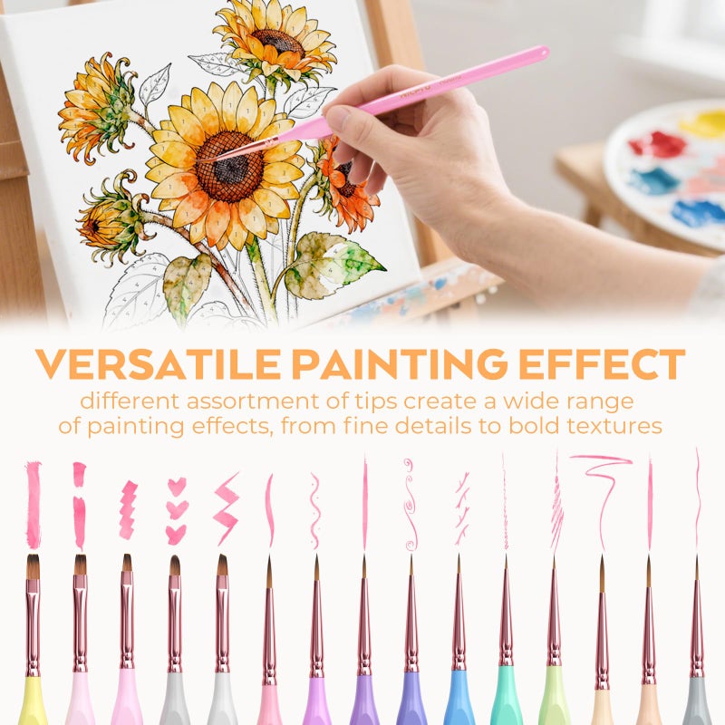 Nicpro 15PCS Micro Fine Detail Paint Brush Set, Aesthetic Pastel Small Miniature Fine Tip Detail Brushes Kit for Acrylic Oil Watercolor, Craft, Models, Miniatures, Rock Painting, Paint by Numbers - Image 4