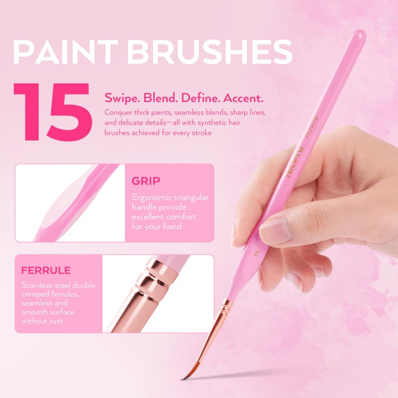 Nicpro 15PCS Micro Fine Detail Paint Brush Set, Aesthetic Pastel Small Miniature Fine Tip Detail Brushes Kit for Acrylic Oil Watercolor, Craft, Models, Miniatures, Rock Painting, Paint by Numbers - Image 2