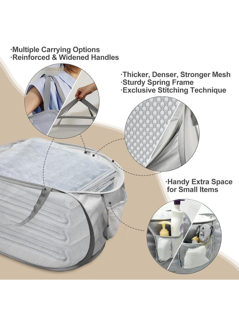 Ayshal Durable Collapsible Laundry Baskets, Mesh Pop Up Laundry Hamper with Side Pocket, Foldable Clothes Hamper with Reinforced Carry Handles for Laundry, Bathroom, Kids Room, Dorm or Travel Grey - Image 5
