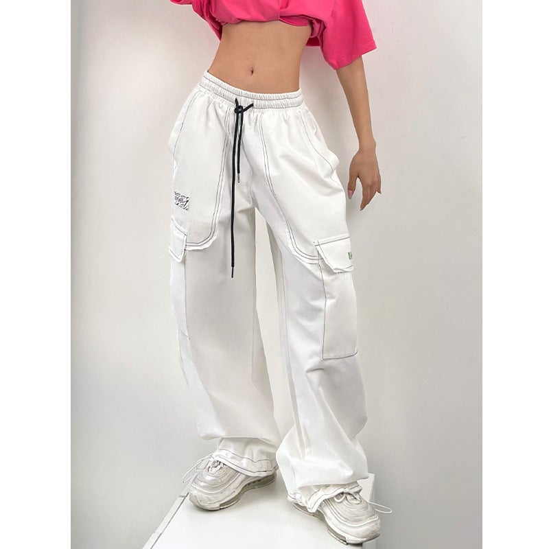 Autumn New White Drawstring Joggers Loose Casual Womens Pants White