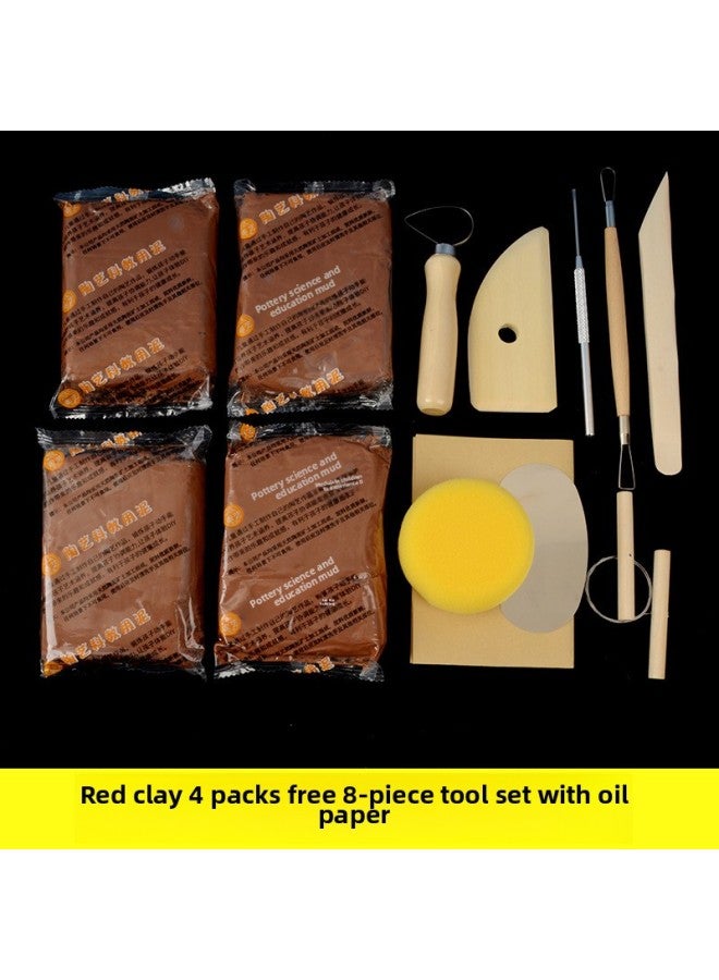 Clay Student Handmade Clay Soft Clay Clay Purple Clay Special Clay Sculpture Set Ceramic Clay Tool Clay-Color:Red Clay (4 Packs Of Free Oil Paper) + 8-piece Tool Set  - Image 1