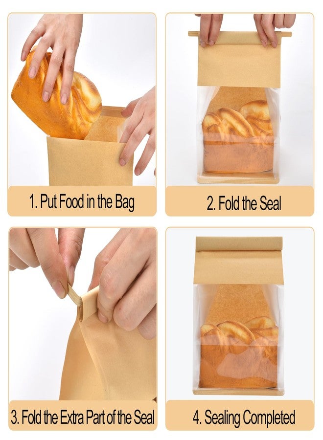 Funcoo 50 Paper Bread Bags for Home Bread Sourdough Bakery Storage Bags with Window, Tin Tie Tab Lock Kraft Paper Bag(10.2'' X 6.3'' X 5.1'') ((Kraft+White)) - Image 3